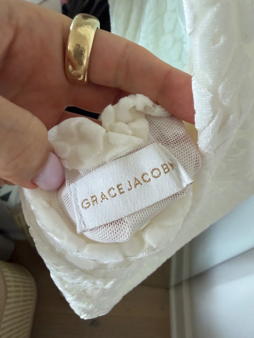 Grace Jacob Luna Shimmer Maxi Dress White Open Back - Picture 4 of 5